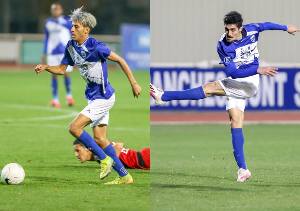 Tous les deux ex-joueurs du RC Strasbourg, les milieux de terrain Azzedine Ounahi (à gauche) et Moataz Zemzemi (à droite) sont venus à Avranches pour le projet de jeu et montrer ce dont ils sont capables. ©Damien Deslandes