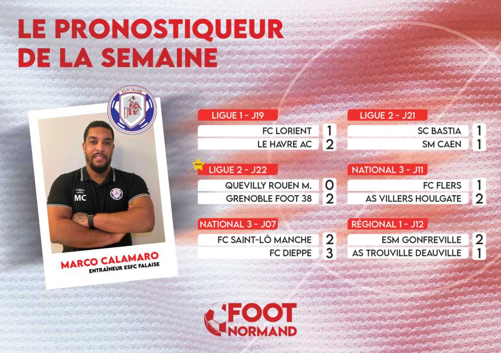 Foot Normand lance pour la première fois un concours de pronostics à l'échelle de la région. C'est l'entraîneur de l'ESFC Falaise Marco Calamaro qui est le premier à s'essayer à l'exercice.