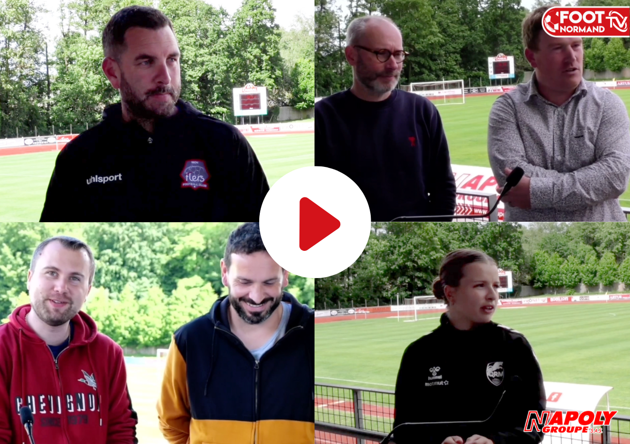 François Hamel, entraîneur des U18 du FC Flers, Mickaël Fouanon et Thomas Gagez, vice-présidents du club ornais, et Chloé Javela, gardienne de QRM, sont les invités d'Aurélien Renault et de Mathieu Billeaud pour ce briefing des Coupes de Normandie.