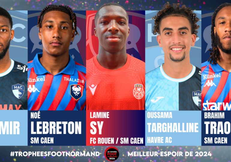 Josué Casimir (Havre AC), Noé Lebreton (SM Caen), Lamine Sy (FC Rouen - SM Caen), Oussama Targhalline (Havre AC), Brahim Traoré (SM Caen) sont nommé dans la catégorie meilleur espoir (U23).