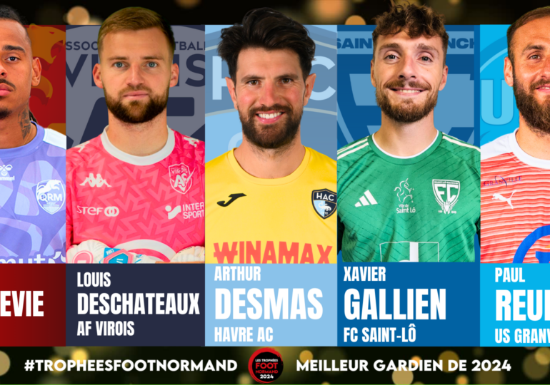 Kayne Bonnevie (QRM), Louis Deschateaux (AF Virois), Arthur Desmas (Havre AC), Xavier Gallien (FC Saint-Lô) et Paul Realet (US Granville) sont nommés pour l'élection du meilleur gardien.