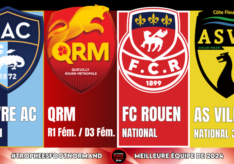 Le Havre AC (L1), la section féminine de QRM (R1-D3), le FC Rouen (N1) et l'AS Villers (N3-N2) sont nommés pour l'élection de la meilleure équipe.