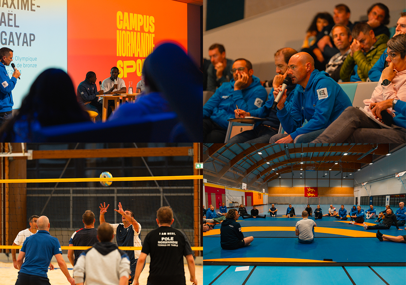 Conférence avec les judokas Joan-Benjamin Gaba et Maxime-Gaël Ngayap Hambou, tournoi de beach-volley, ateliers sur la physiologie et la préparation mentale... « L’atelier des coachs » fut un des moments forts de cette première édition du Campus Normandie Sport. ©Eikona Prod // Erwan RD