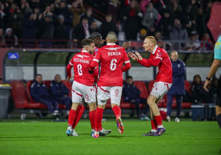 La joie des joueurs du FC Rouen sur l'ouverture du score. ©Damien Deslandes